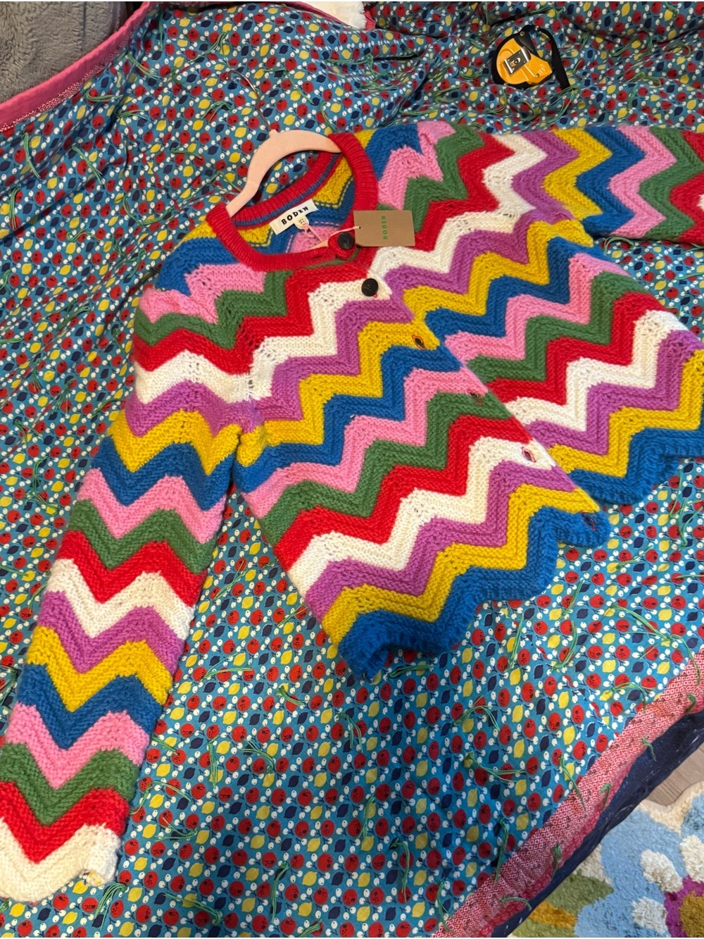BODEN NWT Chevron Multicolor Knit Jacket Wool/Angora Goat Mohair Blend - Picture 3 of 16